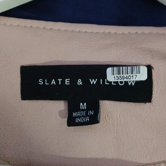 💕 Slate & Willow Pink Leather Moto Jacket – Blush Biker Chic Size M 🏍️✨